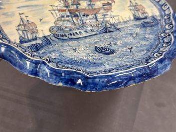 A fine polychrome Dutch Delft 'ship' plaque, 18th C.