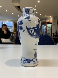 Three Chinese blue and white vases with antiquities, dragons and figures, 19th C.