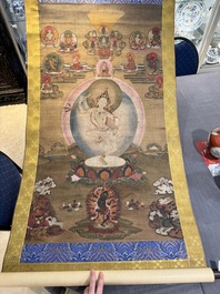 Chinese School: 'White Tara', ink and colour on silk, Qing or later