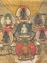Chinese School: 'White Tara', ink and colour on silk, Qing or later