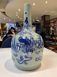 Two Chinese famille verte vases and a blue and white celadon-ground vase, 19th C.