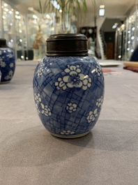 A Chinese wucai vase and seven blue and white jarlets, 19th C.