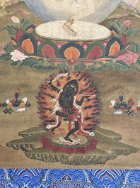Chinese School: 'White Tara', ink and colour on silk, Qing or later