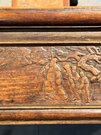 A rare and exceptional Chinese huanghuali sedan chair, Jianyu 肩輿, signed Zhang Dai 張岱, 17th C.