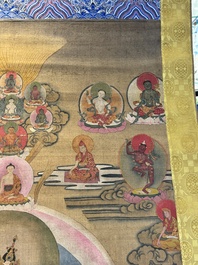 Chinese School: 'White Tara', ink and colour on silk, Qing or later