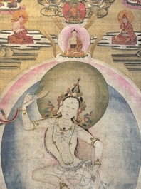 Chinese School: 'White Tara', ink and colour on silk, Qing or later