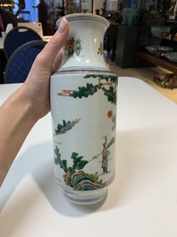 Two Chinese famille verte vases and a blue and white celadon-ground vase, 19th C.