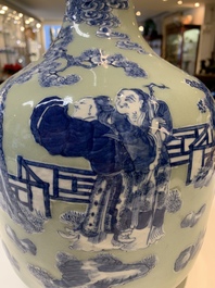 Two Chinese famille verte vases and a blue and white celadon-ground vase, 19th C.