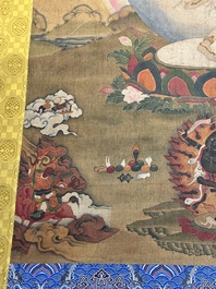 Chinese School: 'White Tara', ink and colour on silk, Qing or later