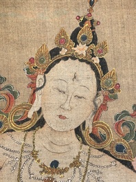 Chinese School: 'White Tara', ink and colour on silk, Qing or later