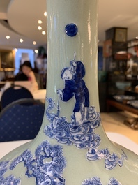 Two Chinese famille verte vases and a blue and white celadon-ground vase, 19th C.