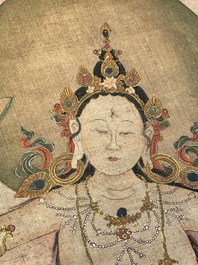 Chinese School: 'White Tara', ink and colour on silk, Qing or later