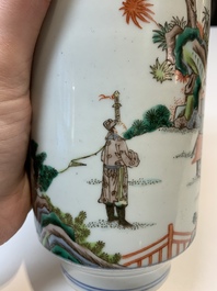 Two Chinese famille verte vases and a blue and white celadon-ground vase, 19th C.