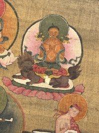 Chinese School: 'White Tara', ink and colour on silk, Qing or later