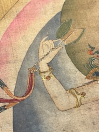 Chinese School: 'White Tara', ink and colour on silk, Qing or later
