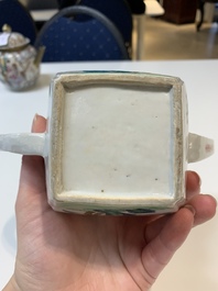 Two Chinese famille rose teapots, four cups and two saucers, Qianlong