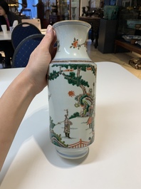 Two Chinese famille verte vases and a blue and white celadon-ground vase, 19th C.