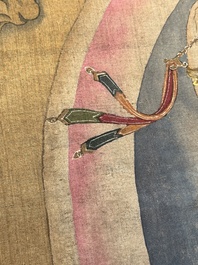 Chinese School: 'White Tara', ink and colour on silk, Qing or later
