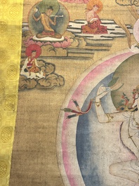 Chinese School: 'White Tara', ink and colour on silk, Qing or later