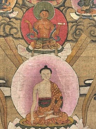 Chinese School: 'White Tara', ink and colour on silk, Qing or later