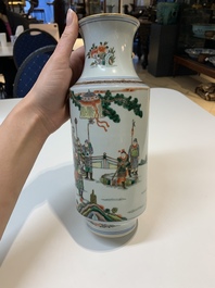 Two Chinese famille verte vases and a blue and white celadon-ground vase, 19th C.
