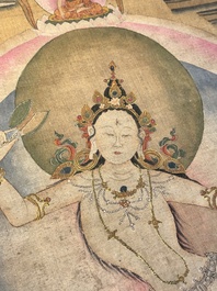 Chinese School: 'White Tara', ink and colour on silk, Qing or later