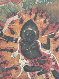 Chinese School: 'White Tara', ink and colour on silk, Qing or later