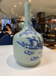 Two Chinese famille verte vases and a blue and white celadon-ground vase, 19th C.