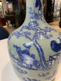 Two Chinese famille verte vases and a blue and white celadon-ground vase, 19th C.