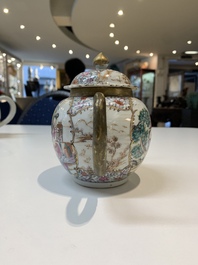 Two Chinese famille rose teapots, four cups and two saucers, Qianlong