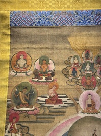 Chinese School: 'White Tara', ink and colour on silk, Qing or later