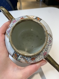 Two Chinese famille rose teapots, four cups and two saucers, Qianlong