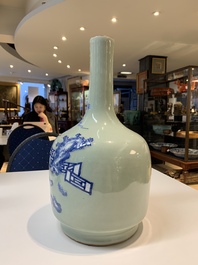 Two Chinese famille verte vases and a blue and white celadon-ground vase, 19th C.