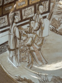 A 28-piece Chinese gilt-decorated sepia 'mandarin subject' service, Jiaqing
