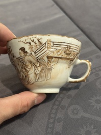 A 28-piece Chinese gilt-decorated sepia 'mandarin subject' service, Jiaqing