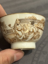 A 28-piece Chinese gilt-decorated sepia 'mandarin subject' service, Jiaqing