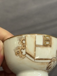 A 28-piece Chinese gilt-decorated sepia 'mandarin subject' service, Jiaqing