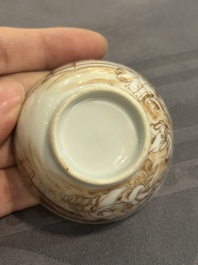 A 28-piece Chinese gilt-decorated sepia 'mandarin subject' service, Jiaqing