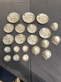 A 28-piece Chinese gilt-decorated sepia 'mandarin subject' service, Jiaqing