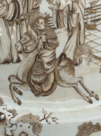 A 28-piece Chinese gilt-decorated sepia 'mandarin subject' service, Jiaqing