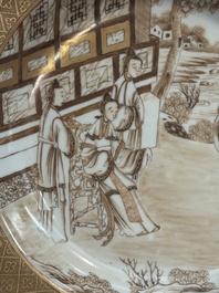 A 28-piece Chinese gilt-decorated sepia 'mandarin subject' service, Jiaqing