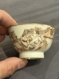 A 28-piece Chinese gilt-decorated sepia 'mandarin subject' service, Jiaqing