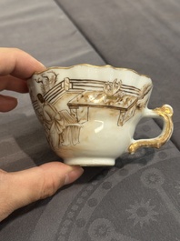 A 28-piece Chinese gilt-decorated sepia 'mandarin subject' service, Jiaqing