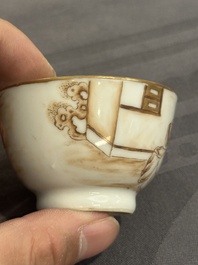 A 28-piece Chinese gilt-decorated sepia 'mandarin subject' service, Jiaqing