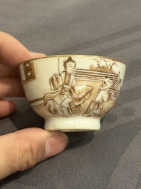 A 28-piece Chinese gilt-decorated sepia 'mandarin subject' service, Jiaqing