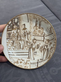 A 28-piece Chinese gilt-decorated sepia 'mandarin subject' service, Jiaqing