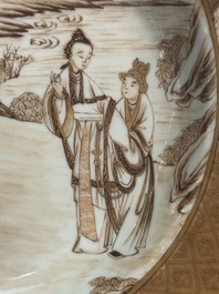 A 28-piece Chinese gilt-decorated sepia 'mandarin subject' service, Jiaqing