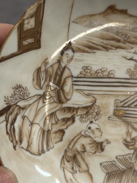 A 28-piece Chinese gilt-decorated sepia 'mandarin subject' service, Jiaqing