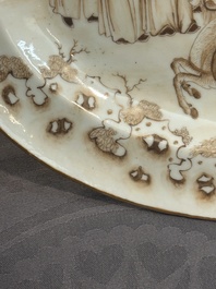 A 28-piece Chinese gilt-decorated sepia 'mandarin subject' service, Jiaqing