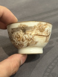 A 28-piece Chinese gilt-decorated sepia 'mandarin subject' service, Jiaqing